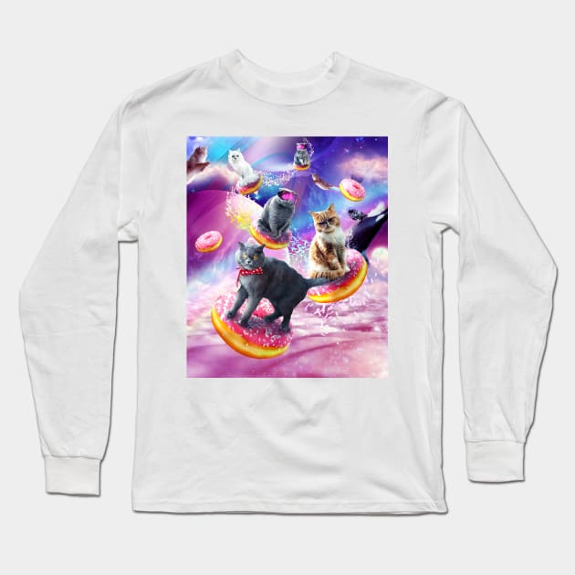 Cat Donut - Cats Riding Donuts Long Sleeve T-Shirt by Random Galaxy